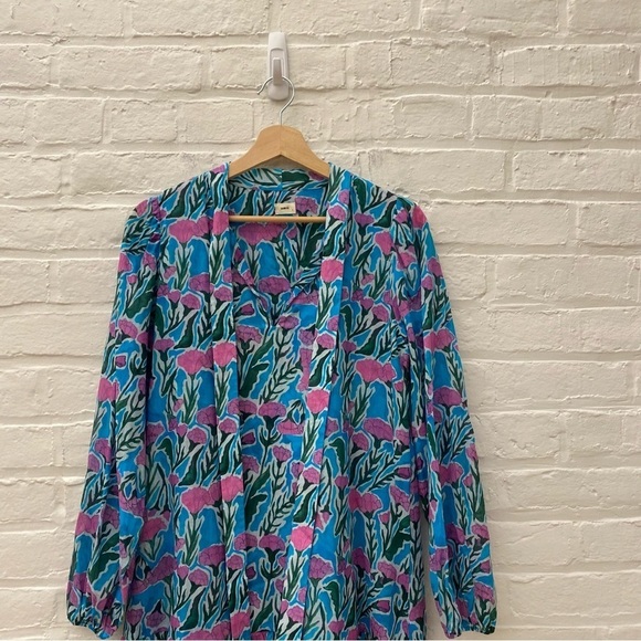 Warm NY || Izzie Drop Waist Floral Tie Dress Blue Pink XS - Picture 2 of 10